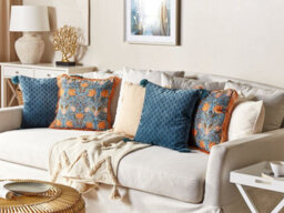 Beliani Throw Cushion Mitella Velvet 45 X 45 Cm Blue Floral Pattern - thumbnail 2
