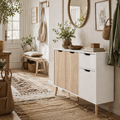 Wyld Haus Surinam Natural Wood-Effect Sideboard - 3 Drawers, 2 Doors, 90W X 30D X 72H Cm - image 1