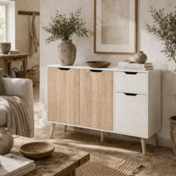 Wyld Haus Surinam Natural Wood-Effect Sideboard - 3 Drawers, 2 Doors, 90W X 30D X 72H Cm - thumbnail 2