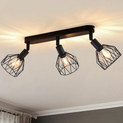 Anwio Spot Light Fittings Ceilings,kitchen Lights Ceiling With E 14 Base Metal Wire Cage,adjustable Black 3 Way Spotlights