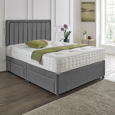 Dining Tables Cairo Matching Headboard Divan Set, 2 Drawer On Same Side With Sprung 1500 Comfort Mattress - Damask Fabric Grey - Double - image 1
