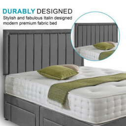 Dining Tables Cairo Matching Headboard Divan Set, 2 Drawer On Same Side With Sprung 1500 Comfort Mattress - Damask Fabric Grey - Double - thumbnail 3
