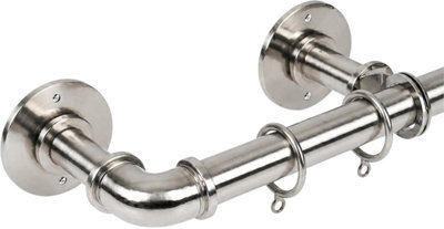 Lister Cartwright 25mm Polished Steel Industrial Pipe Extendable Curtain Pole Heavy Duty Metal Curtain Rod With Rings(70-120 Cm) - image 1