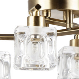 Happy Homewares Modern Antique Brass 4-Bulb Ceiling Light With Square Clear Ice Cube Shades - thumbnail 3