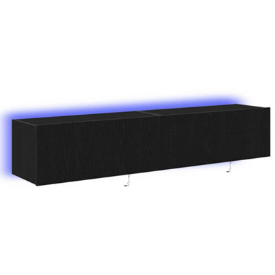 Berkfield Modern Tv Wall Cabinets With Led Lights 2 Pcs Black Oak 80X35X31 Cm