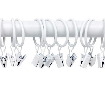 Homeelabador 30mm Metal White Colour Curtain Pole Rod Rings With Clips Hanging Pack Of 20 - image 1