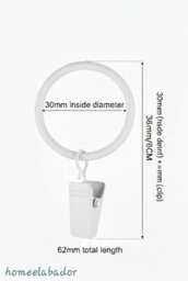Homeelabador 30mm Metal White Colour Curtain Pole Rod Rings With Clips Hanging Pack Of 20 - thumbnail 2