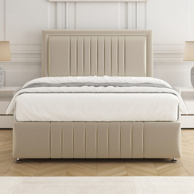 Bsspoke Lily Divan Bed Set Cream Plush Velvet 24Inch Headboard & Footboard & Mattress No Drawers In Single 4Ft 4Ft6 5Ft 6Ft - image 1