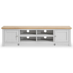 Farro Grey 180Cm Extra Large Tv Unit - Fully Assembled - Painted With Oak Top By Roseland Furniture - thumbnail 3