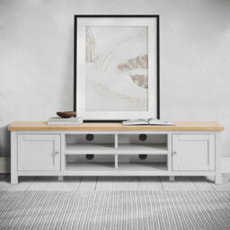 Farro Grey 180Cm Extra Large Tv Unit - Fully Assembled - Painted With Oak Top By Roseland Furniture - thumbnail 2