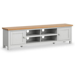 Farro Grey 180Cm Extra Large Tv Unit - Fully Assembled - Painted With Oak Top By Roseland Furniture