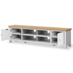 Farro Grey 180Cm Extra Large Tv Unit - Fully Assembled - Painted With Oak Top By Roseland Furniture - thumbnail 4