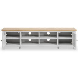 Farro Grey 180Cm Extra Large Tv Unit - Fully Assembled - Painted With Oak Top By Roseland Furniture - thumbnail 5
