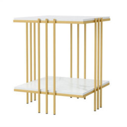 Living Room Bed Side Table Marble Top Square Coffee End Table With Storage Shelf - thumbnail 4