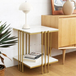 Living Room Bed Side Table Marble Top Square Coffee End Table With Storage Shelf - thumbnail 3