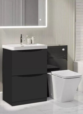 D Pro T Bathrooms 700mm Vanity Unit High Gloss Dark Grey Freestanding Bathroom Cabinet With Ceramic Basin & Soft Close Drawer