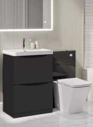 D Pro T Bathrooms 700mm Vanity Unit High Gloss Dark Grey Freestanding Bathroom Cabinet With Ceramic Basin & Soft Close Drawer