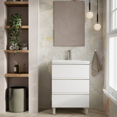 Banyetti Vatilla 600mm Floorstanding Vanity Unit With Lira Basin - Gloss White - image 1