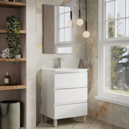 Banyetti Vatilla 600mm Floorstanding Vanity Unit With Lira Basin - Gloss White - thumbnail 2