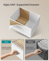 Songmics Bedside Table With 2 Non-Woven Fabric Drawers, Steel, Mdf, For Bedroom, Side Table, Cloud White And Snow White - thumbnail 4