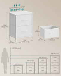 Songmics Bedside Table With 2 Non-Woven Fabric Drawers, Steel, Mdf, For Bedroom, Side Table, Cloud White And Snow White - thumbnail 5