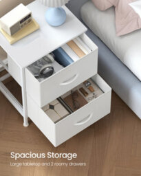 Songmics Bedside Table With 2 Non-Woven Fabric Drawers, Steel, Mdf, For Bedroom, Side Table, Cloud White And Snow White - thumbnail 3
