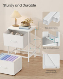 Songmics Bedside Table With 2 Non-Woven Fabric Drawers, Steel, Mdf, For Bedroom, Side Table, Cloud White And Snow White - thumbnail 6