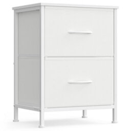 Songmics Bedside Table With 2 Non-Woven Fabric Drawers, Steel, Mdf, For Bedroom, Side Table, Cloud White And Snow White - thumbnail 2