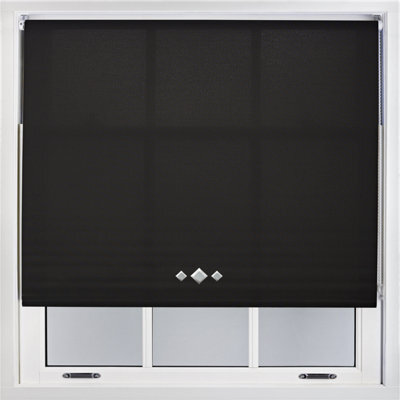 FURNISHED Trimmable Roller Blind With Triple Diamond Chrome Eyelet And Metal Fittings - Black Daylight Shade (W)100Cm X (L)210Cm