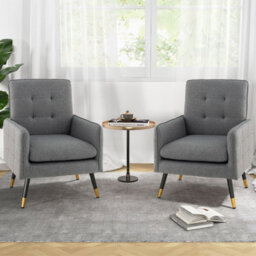 Costway Modern Upholstered Sofa Chair Linen Fabric Accent Armchair Leisure Lounge Chair - thumbnail 4