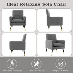 Costway Modern Upholstered Sofa Chair Linen Fabric Accent Armchair Leisure Lounge Chair - thumbnail 6