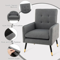 Costway Modern Upholstered Sofa Chair Linen Fabric Accent Armchair Leisure Lounge Chair - thumbnail 9