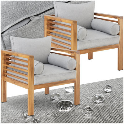 Tectake Garden Chair Boka - Thick Cushions, Heat-Treated Wooden Frame, Weather-Resistant - Brown - Set Of 2 - image 1