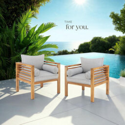 Tectake Garden Chair Boka - Thick Cushions, Heat-Treated Wooden Frame, Weather-Resistant - Brown - Set Of 2 - thumbnail 9