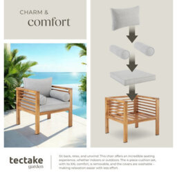 Tectake Garden Chair Boka - Thick Cushions, Heat-Treated Wooden Frame, Weather-Resistant - Brown - Set Of 2 - thumbnail 7