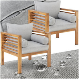 Tectake Garden Chair Boka - Thick Cushions, Heat-Treated Wooden Frame, Weather-Resistant - Brown - Set Of 2 - thumbnail 1