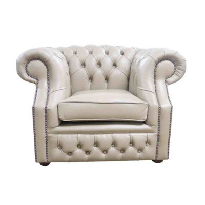 Chesterfield Club Chair Vele Pebble Real Leather In Buckingham Style - image 1