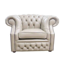 Chesterfield Club Chair Vele Pebble Real Leather In Buckingham Style - thumbnail 1