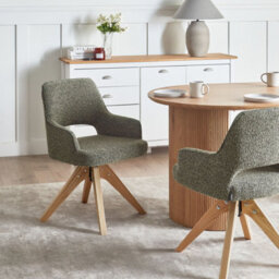 Wyld and Coco Nordic Nest Swivel Dining Chair - Green Boucle, Curved Ergonomic Back, Oak Legs - thumbnail 2