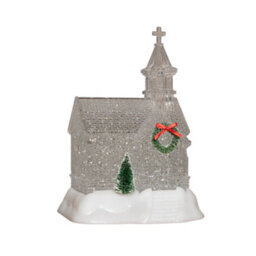 Samuel Alexander 23Cm Battery Operated Light Up Christmas Church With Swirling Glitter And Leds - thumbnail 8