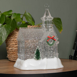 Samuel Alexander 23Cm Battery Operated Light Up Christmas Church With Swirling Glitter And Leds - thumbnail 3