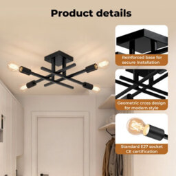 Emitto Semi Flush Mount Ceiling Light Fixture Matte Black 4 Light E27 Socket - thumbnail 6