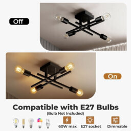 Emitto Semi Flush Mount Ceiling Light Fixture Matte Black 4 Light E27 Socket - thumbnail 7