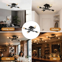 Emitto Semi Flush Mount Ceiling Light Fixture Matte Black 4 Light E27 Socket - thumbnail 9