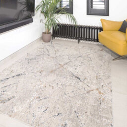 Loomed Grey Gold Metallic Distressed Abstract Living Area Rug 60X110Cm - thumbnail 1