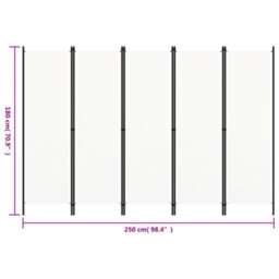Berkfield Practical 5-Panel Room Divider Cream White 250X180 Cm - thumbnail 6