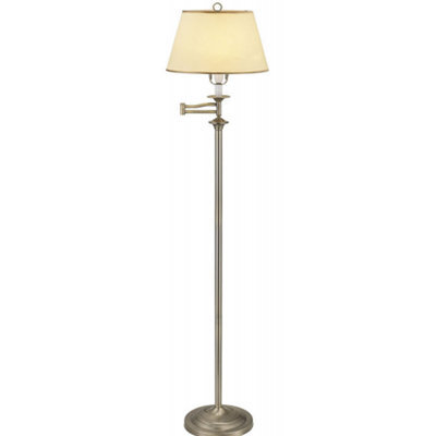 Happy Homewares Traditional Antique Brass Swing Arm Floor Lamp With Cream Shade