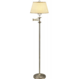 Happy Homewares Traditional Antique Brass Swing Arm Floor Lamp With Cream Shade