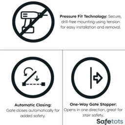 Safetots Pressure Fit Self Closing Stair Gate, 75Cm - 82Cm, Slate Grey, Auto Closing Baby Gate, Safety Barrier - thumbnail 4