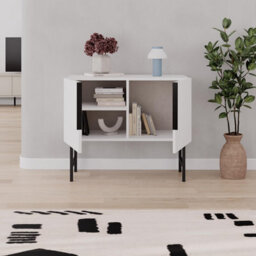 Decortie Modern Tona Console Cabinet W/soft-Close 2 Doors Sideboard Black Metal Legs 88(W)Cm, White - thumbnail 4
